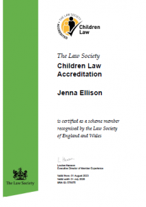 The Law Society - Children Law Accreditation Certificate for Jenna Ellison